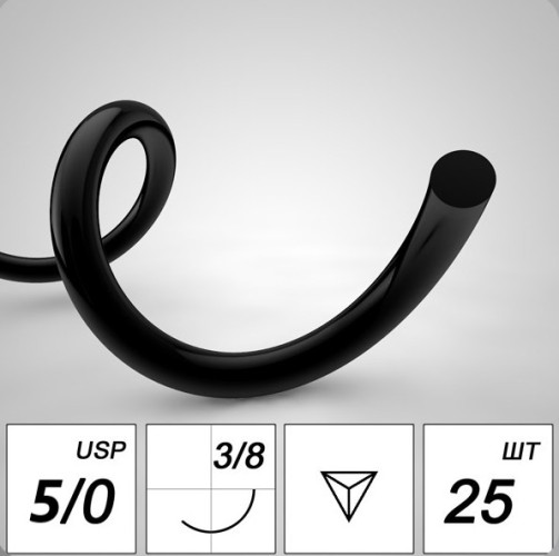 Полиамид NA 5/0 mono RR 17mm 3/8 75 cm - шовный материал (1шт), МЗКРС / Россия